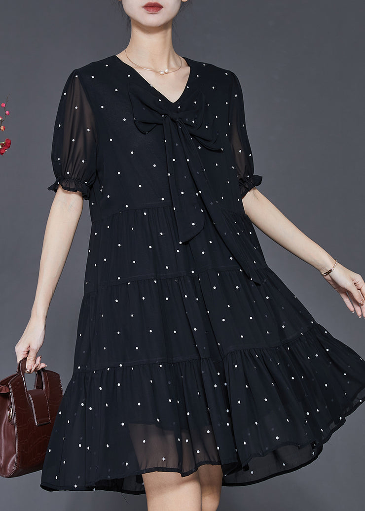 Modern Black Bow Chiffon Mid Dress Summer