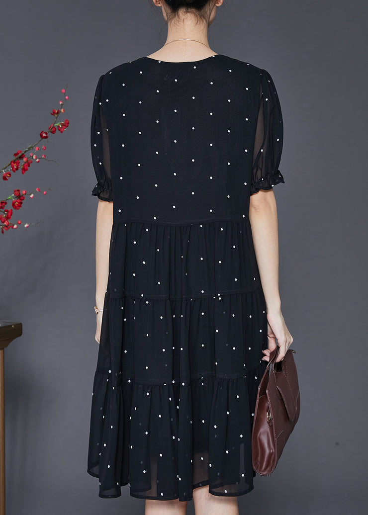 Modern Black Bow Chiffon Mid Dress Summer