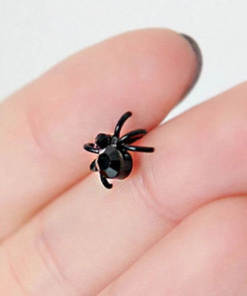 Modern Black Cute Spider Metal Novelty Stud Earrings