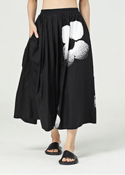 Modern Black Elastic Waist Print Pockets Cotton Holiday Skirt Summer