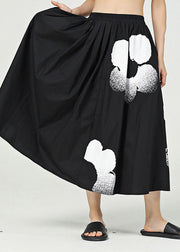 Modern Black Elastic Waist Print Pockets Cotton Holiday Skirt Summer