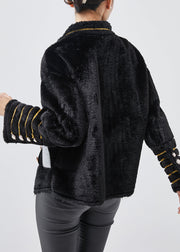 Modern Black Embroideried Patchwork Faux Fur Jackets Winter