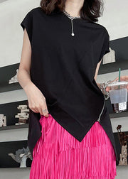 Modern Black O-Neck Asymmetrical Patchwork Cotton T Shirt Summer