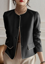 Modern Black O Neck Button Patchwork Sheepskin Coats Fall