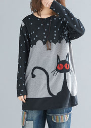 Modern Black Oversized Character Print Cotton Sweatshirts Top Spring