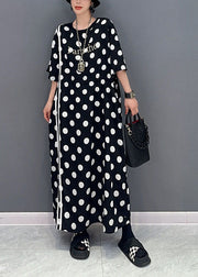 Modern Black Oversized Dot Print Cotton Cinched Dresses Summer