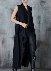 Modern Black Oversized Low High Design Cotton Vest Fall