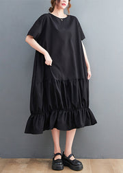 Modern Black Oversized Patchwork Wrinkled Cotton Dresses Summer