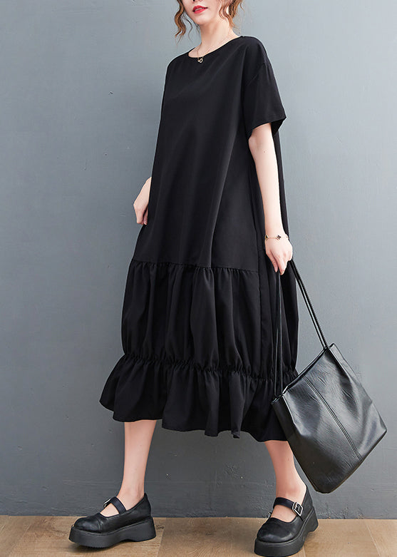 Modern Black Oversized Patchwork Wrinkled Cotton Dresses Summer