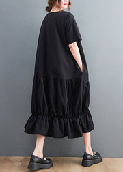 Modern Black Oversized Patchwork Wrinkled Cotton Dresses Summer