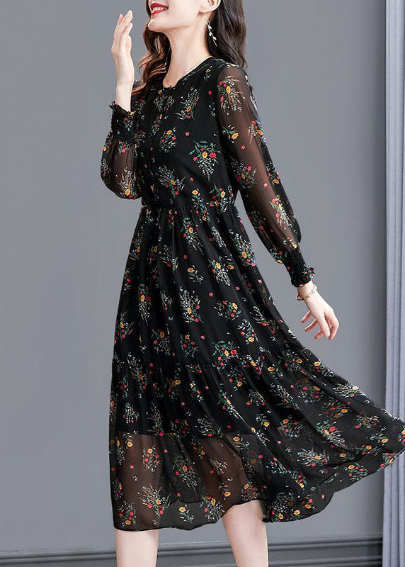 Modern Black Oversized Print Exra Large Hem Chiffon Dresses Spring