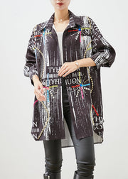 Modern Black Oversized Print Gemstone Spandex Long Blouse Tops Fall