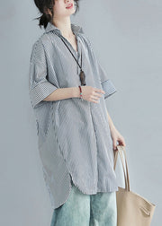 Modern Black Oversized Striped Cotton Shirt Dress Summer