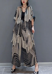 Modern Black Oversized Striped Draping Chiffon Two-Piece Set Summer