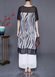 Modern Black Oversized Striped Zircon Chiffon Maxi Dresses Summer