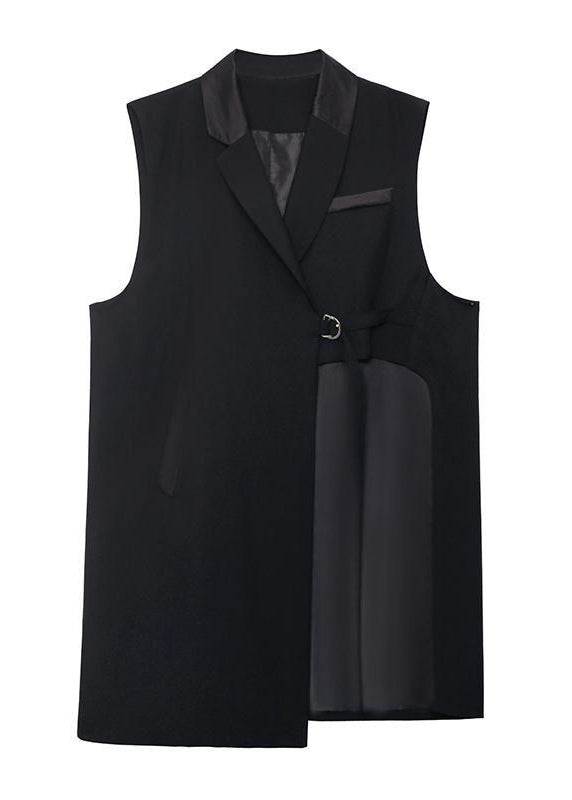 Modern Black Peter Pan Collar Asymmetrical Sashes Waistcoat Sleeveless