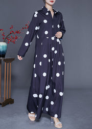 Modern Black Peter Pan Collar Dot Print Maxi Dresses Spring