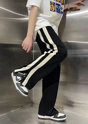 Modern Black Pockets Striped Patchwork Cotton Men Pants Summer