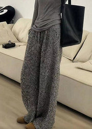 Modern Black Pockets Woolen Wide Leg Pants Spring