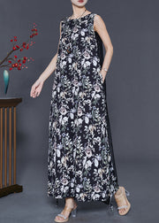 Modern Black Print Patchwork Cloak Chiffon Dress Summer