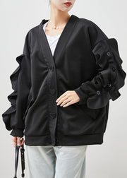 Modern Black Ruffled Patchwork Cotton Jackets Spring