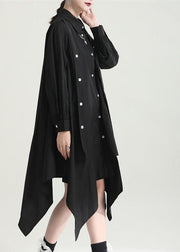 Modern Black Solid Color Asymmetrical Design Cotton Long Shirt Tops Fall