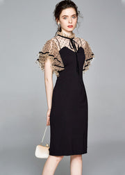 Modern Black Stand Collar Patchwork Tulle Dresses Petal Sleeve