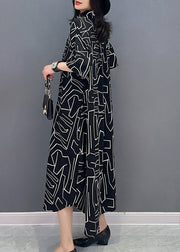 Modern Black Striped Button Long Shirts Dress Spring