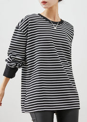 Modern Black Zip Up Striped Cotton Sweatshirts Top Spring