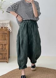 Modern Blackish Green Oversized Tie Dye Linen Pants Fall