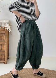 Modern Blackish Green Oversized Tie Dye Linen Pants Fall