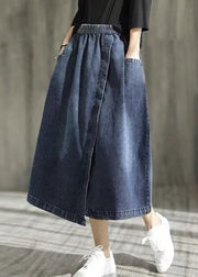 Modern Blue Asymmetrical Elastic Waist Pockets Patchwork Denim Skirt Fall