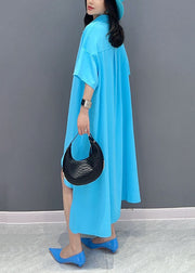 Modern Blue Asymmetrical Patchwork Chiffon Shirts Dress Summer