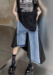 Modern Blue Asymmetrical Pockets Patchwork Denim Skirt Fall