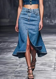 Modern Blue Front Open High Waist Denim Skirts Summer