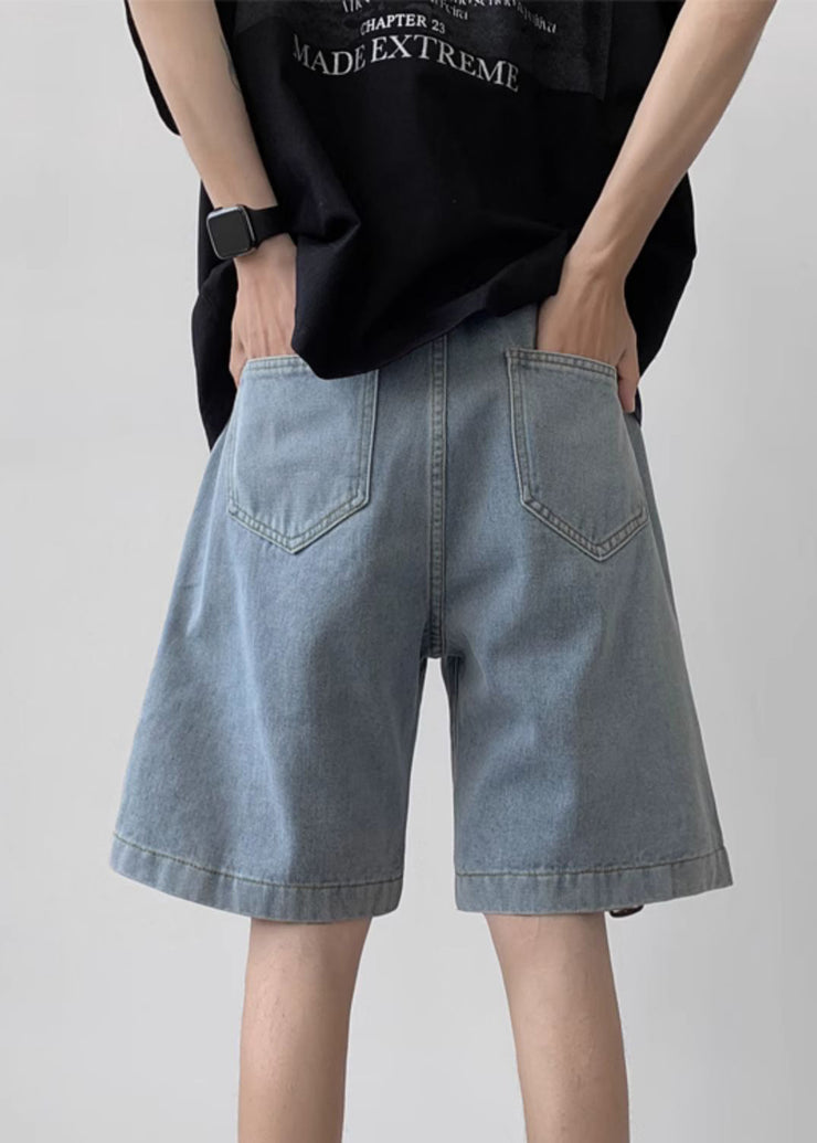 Modern Blue Hole Pockets High Waist Denim Men Shorts Summer