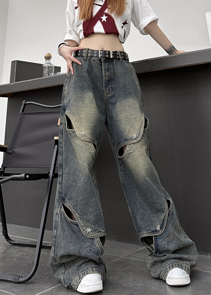 Modern Blue Hollow Out High Waist Denim Pants Summer