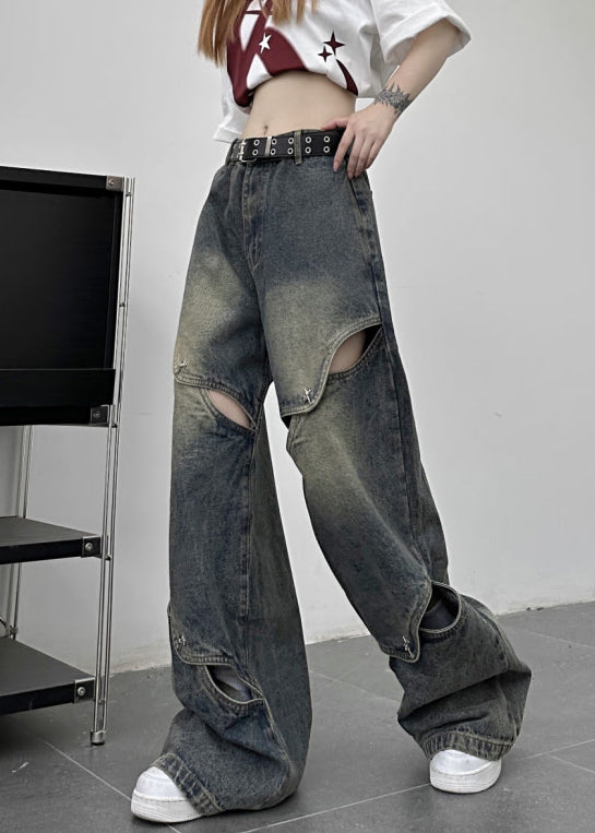 Modern Blue Hollow Out High Waist Denim Pants Summer