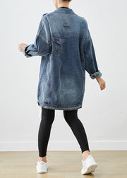 Modern Blue Oversized Denim Ripped Coat Outwear Fall