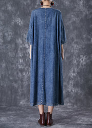 Modern Blue Oversized Pockets Chinese Button Denim Dresses Summer