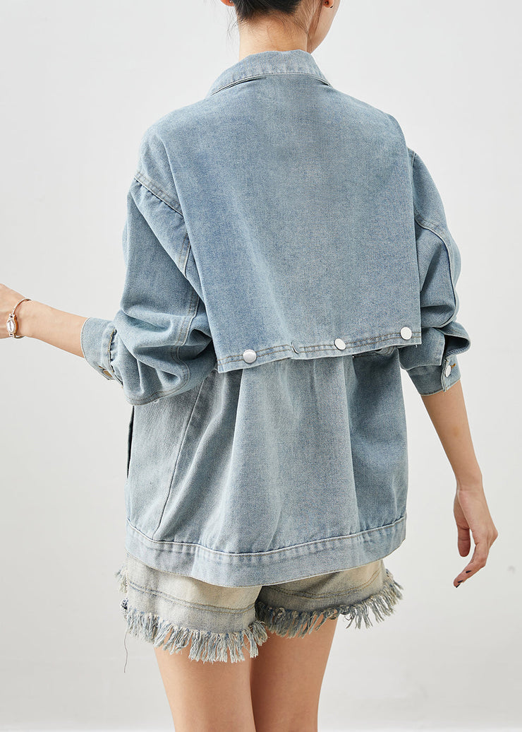 Modern Blue Oversized Two Wearing Methods Denim Coat Fall