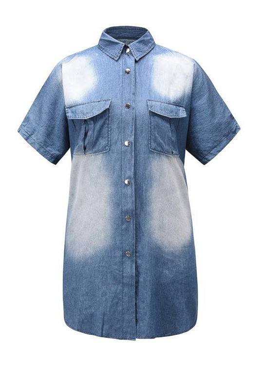 Modern Blue Peter Pan Collar Patchwork Denim Shirts Dress Summer