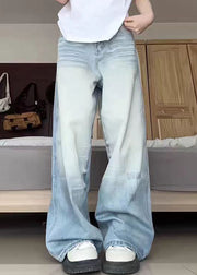 Modern Blue Pockets High Waist Denim Pants Fall