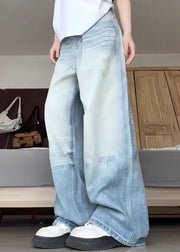 Modern Blue Pockets High Waist Denim Pants Fall