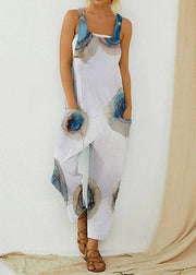 Modern Blue Slash Neck Print Overalls Jumpsuit Summer