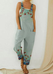 Modern Blue Slash Neck Print Overalls Jumpsuit Summer