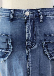 Modern Blue Wrinkled Pockets Patchwork Denim Skirt Summer