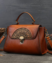 Modern Brown Jacquard Calf Leather Women's Satchel Handbag