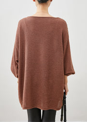 Modern Brown Oversized Nail Bead Knit Top Spring