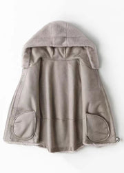 Modern Brown Patchwork Zippered Solid Mink Hair Hoodie Coat Long Sleeve